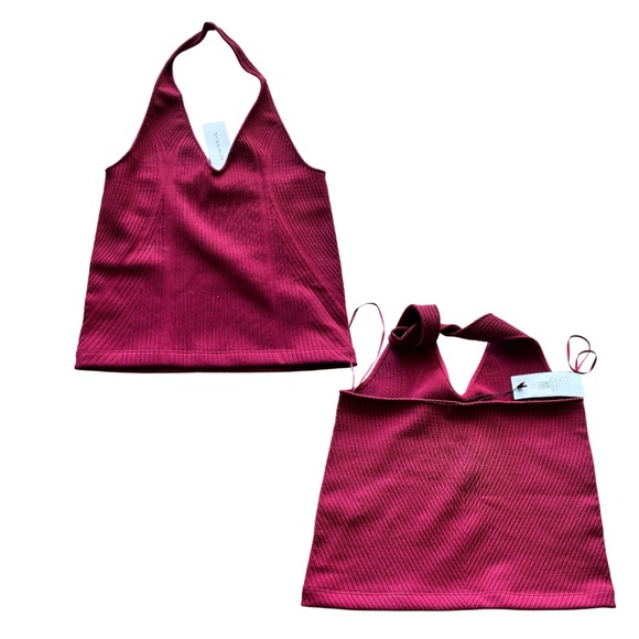 Dynamite Burgundy Ribbed Halter Tank - Picture 1 of 1